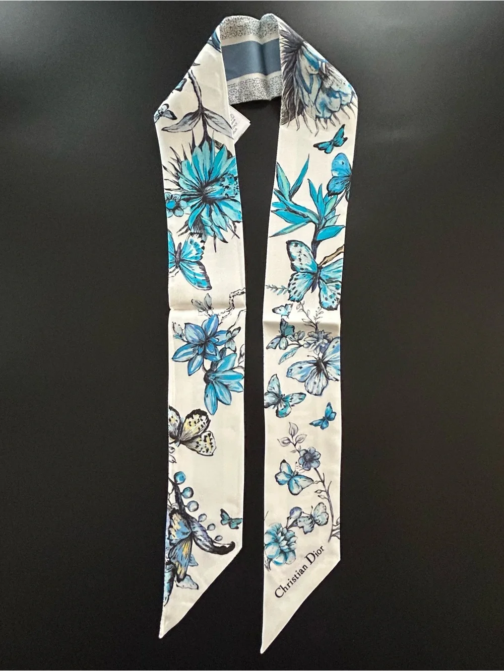 Christian Dior Blue Floral Silk Scarf